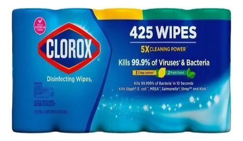 Clorox Toallas Desinfectantes 5 Botes Con 85 Toallitas C/u