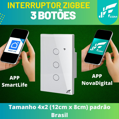 Interruptor Inteligente 3 Botões Zigbee 4x2 Touch Alexa