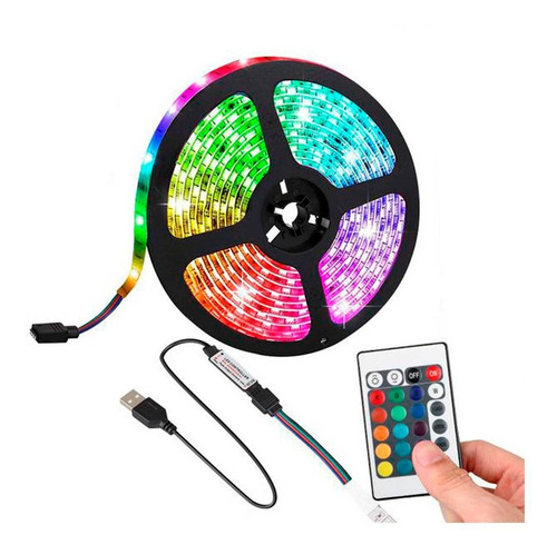 Imagen 5 de 6 de Pack Tiktok: Cinta Led Colores 5mt + Control Rgb + Adaptador