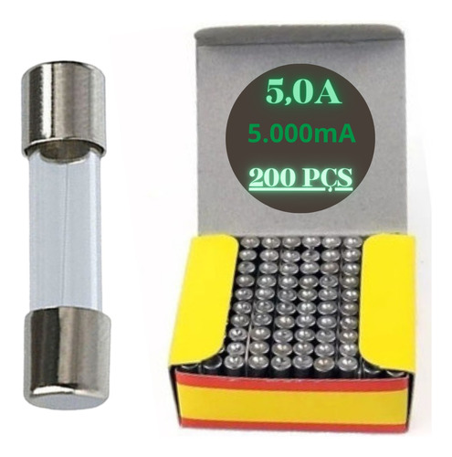 200 Peças - Fusível Vidro Pequeno (5 A) 5000m Amperes 5x20mm