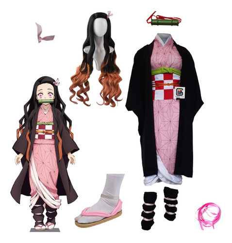Cosplay Nezuko Kamado 11 Peças Completo Peruca Demon Slayer