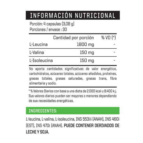 Imagen 3 de 3 de Bcaa 12:1:1 Ena Super Ratio 120 Caps Aminoacidos Ramificados Sin Sabor
