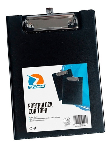 Porta Block Con Tapa Oficio Forrado En Plástico Negro Ezco