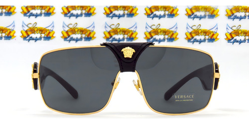 Lentes De Sol Versace Ve2207q Squared Baroque 140mm Suns Color Gold/black 1002/87