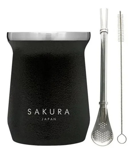 Mate Sakura Negro 236 Ml Bombilla Y Limpiador Acero Inox V