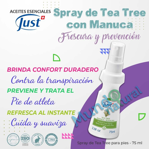 Imagen 2 de 7 de Spray Tea Tree Just 75ml Swiss Just Original Y Sellado