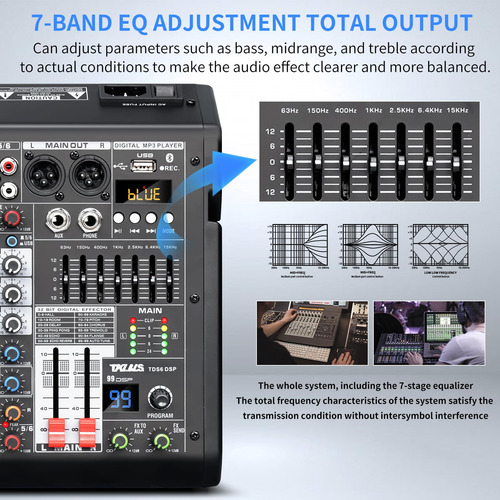Mixer De Áudio Tklbls Professional Dj De 6 Canais Com 99 Dsp