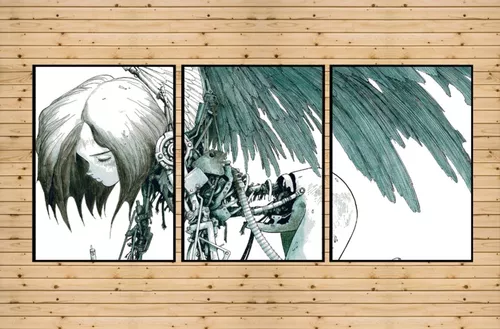 Conjunto 3 Quadros Anime Alita Anjo De Combate 42x90cm A3