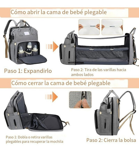 Imagen 5 de 7 de Mochila 3 En 1 Pañalera Cuna Y Mudador Portátil Para Bebés