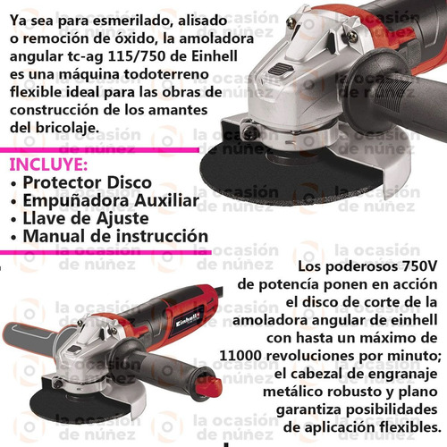 Imagen 3 de 7 de Amoladora Angular Einhell De Mano Tc-ag 115/750 115mm 750w