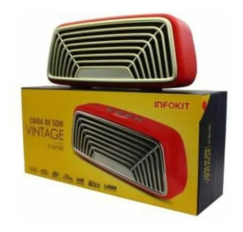 Caixinha Som Retro Vintage Usb Vc-m270bt Infokit Vermelho Vermelho