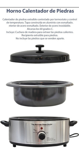 Imagen 2 de 8 de Calentador De Piedras Acero Inox Y Esmaltado Con Termostato