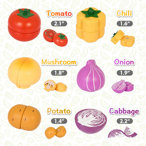 Juego De Juguetes De Madera Magnética Con Frutas Y Verduras Color