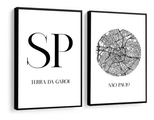 Kit 3 Quadros Decorativos São Paulo Mapa Da Cidade Frase Sp