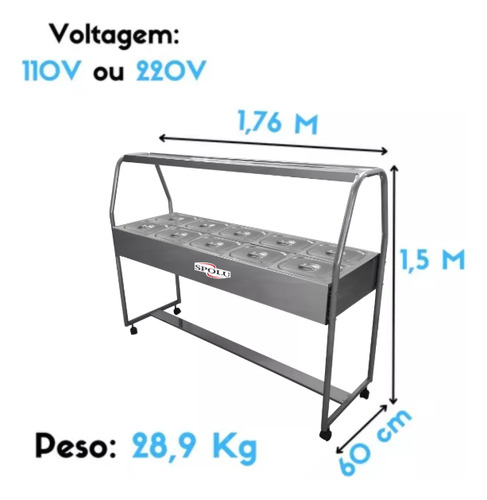Buffet Térmico Quente 10 Cubas Para Restaurante 220v