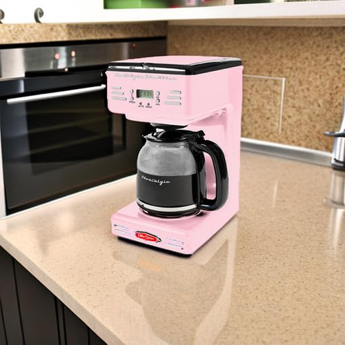 Cafetera Programable Retro 12 Tazas Rosa Con Pantalla Led