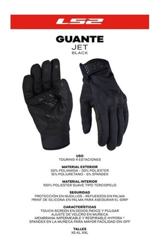 Imagen 4 de 8 de Guantes Moto Cortos Ls2 Jet Negro Touch Tactil Devotobikes