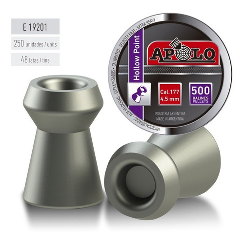 Balines Apolo Hollow Point 4.5mm 250un Peso: 0,60 G - 9 Gr