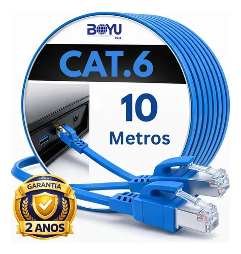 Cabo De Rede Cat6 10 Metros 10m Ethernet Lan Giga Rj45 Crimpado Boyu Cell