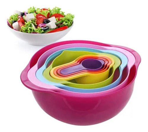 Cuencos Anidables Con Tazas Medidoras Colador De 8 Piezas