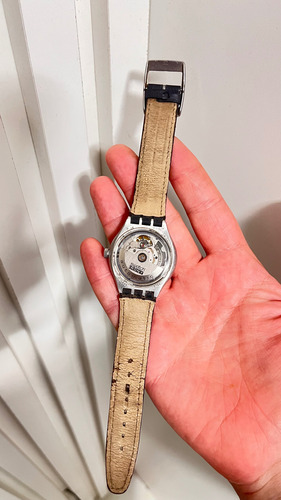 Relógio Swatch Irony Automático Raro Spinnin Vintage Couro Preto Branco Branco (Usado)