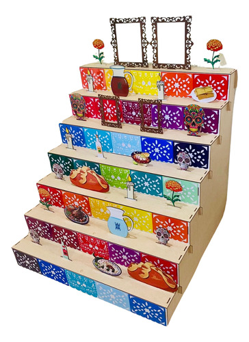 Altar A Color Día De Muertos Mdf 7 Repisas Ofrenda Grande
