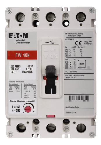 Breaker Industrial 3x200amp Fw3200l Eaton 