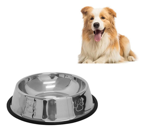 Tigela Portátil Inox Antiderrapante Pet Viagem Passeio 1l Cor Prata