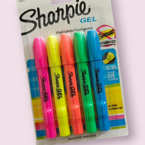 Marcatextos Resaltadores Sharpie Gel X5 Colores Brillantes Surtido.