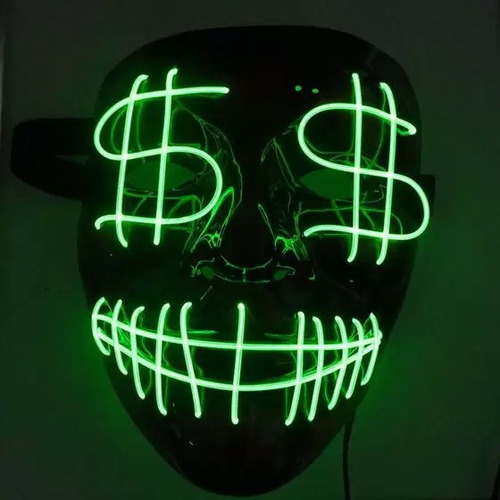 Máscara Led Neon Cifrao Dinheiro Money Festas Halloween Cor Verde