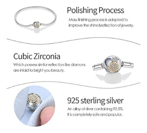 Pulsera Brazalete Sol,luna,estrella Para Charm Plata 925 Plateado 20 Cm
