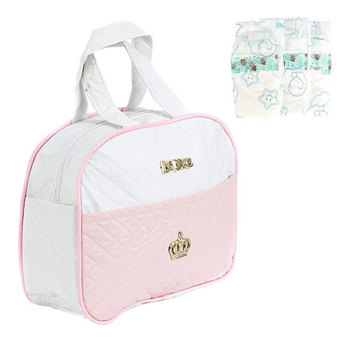 Bolsa Maternidade 03 Fraldas De Baby Reborn Rosa Pequena Cor Branco Desenho do tecido Liso