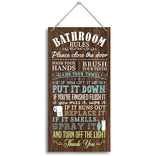 Señal De Madera Divertida Baño, Reglas Del Baño, Pla...