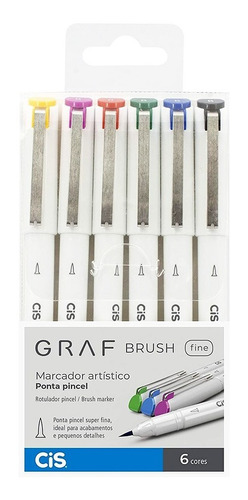 Caneta Pincel Cis Graf Brush Fine Com 6 Cores
