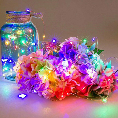 Lámpara De Alambre De Cobre Con Botón De Luz Nocturna, Flore