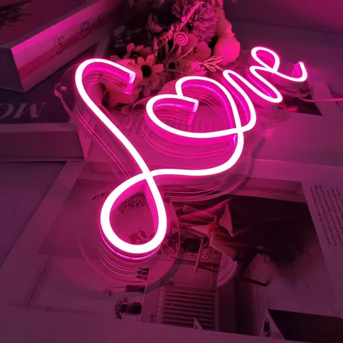 Britrio Led Neon Light Sign, 17x8 Pink Love Neon Sign Wall H 1