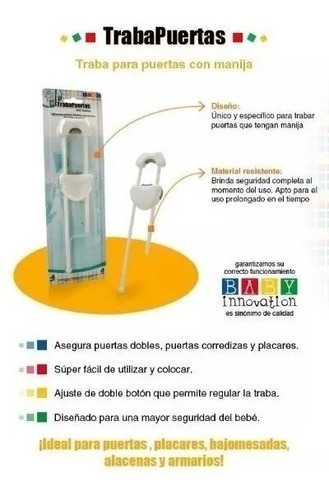 Imagen 8 de 8 de Baby Innovation Traba Puertas Con Manija Regulable 28