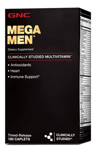 Suplemento em cápsulas GNC Clinically Studied Multivitamin Blend Mega Men sabor menta de vanilla natural em pote 180 un