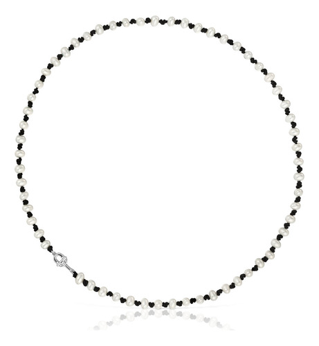 Collar De Nylon Negro Con Perlas Cultivadas 42 Cm Manifesto Color Blanco