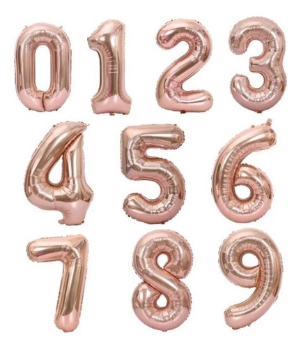 Globos Metalizados - Rosa Oro -  Letras Y Números 46 Cm 