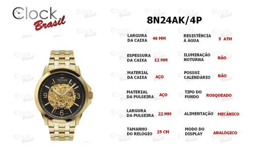 Relógio Technos Masculino Automático Dourado 8n24ak/4p