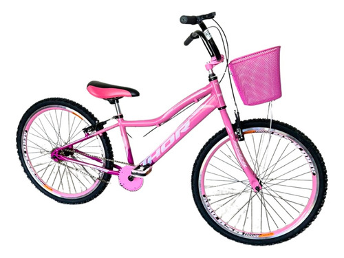 Bicicleta Aro 24 Alumínio Infantil Feminina C/ Cesta Pink Tamanho Do Quadro Único