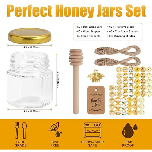 Jarros De Miel De Cristal Mini-biscos 1,5oz Hexagon Y7w5m