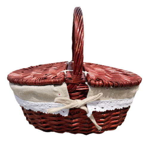 Cesta De Picnic De Mimbre, Cesta De 35x25x16cm Tela Marrón