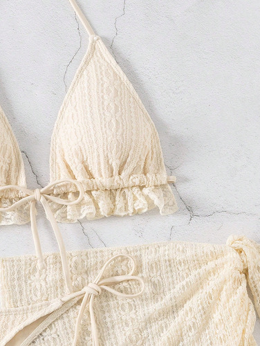 Sqy Bikini De 3 Piezas Con Volantes Y Encaje Para Mujer
