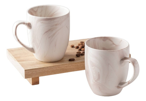 Set X2 Taza Mug Ceramica Diseño Marmol Carrara Beige 475 Ml