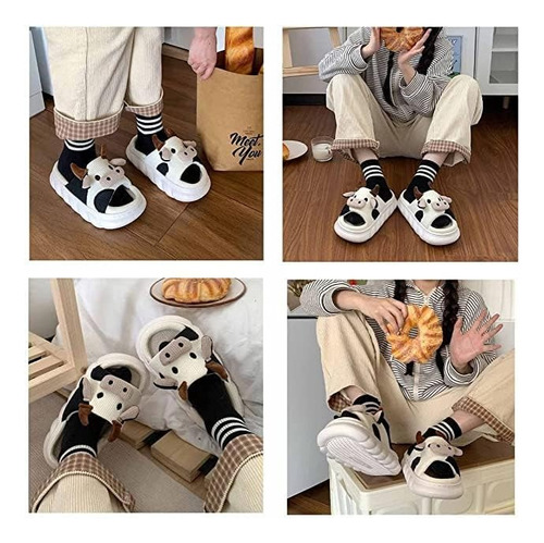 Pantuflas De Vaca Suaves Y Cómodas De Lino Suela Plástico Dh