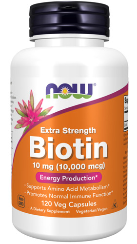 Suplemento em cápsula NOW  Energy Production Biotin 10 mg biotina Biotin 10 mg sabor  without flavor em pote 120 un