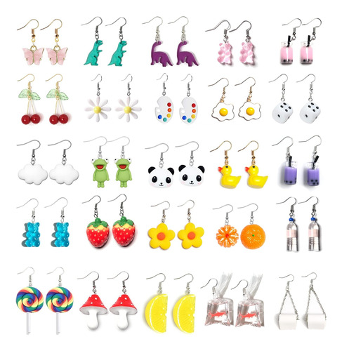 25 Pares De Aretes Estéticos, Lindos, Divertidos, Extraños, 