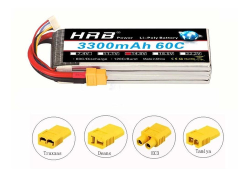 Bateria Lipo Hrb 4s 3300mah 14.8v Rc 60c Pack Con Xt60 Plug 